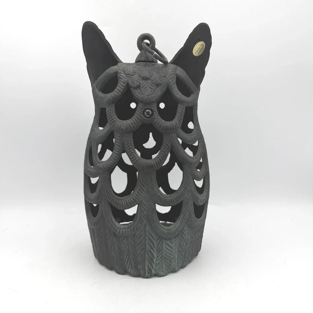 Vtg Owl Lantern Decor Black Cast Iron Hanging Garden Lantern Candle Holder